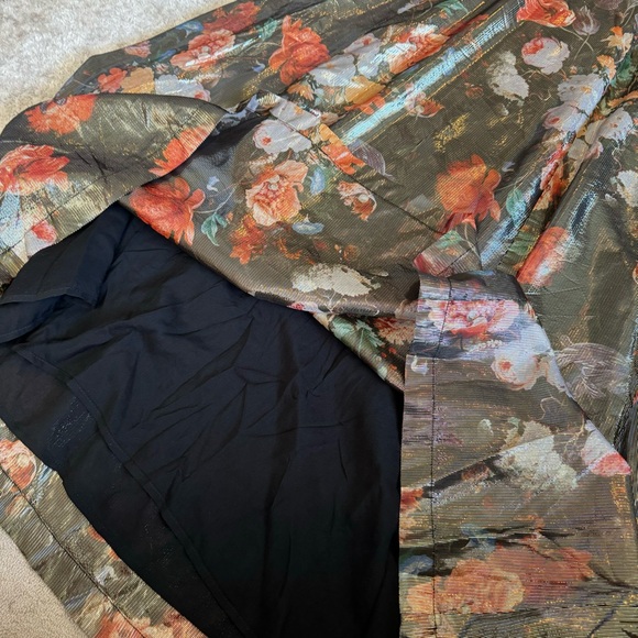 Anthropologie Caballero Metallic Floral Deep V-Neck Maxi Dress Brown Motif - Picture 11 of 16